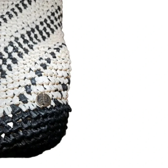 Billabong Talk to The Palm Black Striped Pompom Woven Tote Boho Beach Bag - Picture 8 of 13